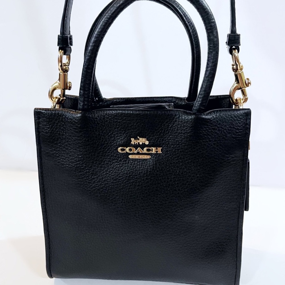 Coach Black Leather Shoulder Bag with Gold Accents